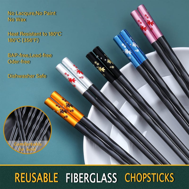 HuaLan Fiberglass Chopsticks Series - Japanese Non-Slip Chopstick, Reusable Chop Sticks Dishwasher Safe, 5 Pairs, Gift Set, 9.9 Inches,Golden Fish - Image 2